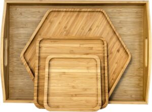 Various bamboo trays in different shapes & sizes