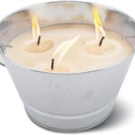 Galvanized pail filled with a 3-wick citronella candle
